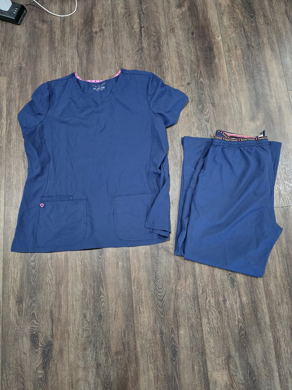 HeartSoul Navy Scrub Set with Pink Heart Trim